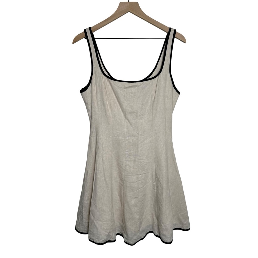 7 For All Mankind Ivory Linen Blend Sleeveless Mini Dress Contrast Trim Medium